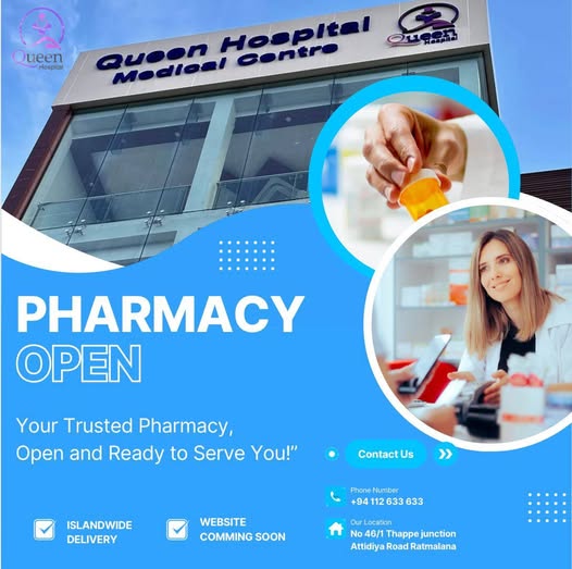 Queen Hospital pharmacy open announcement graphic.